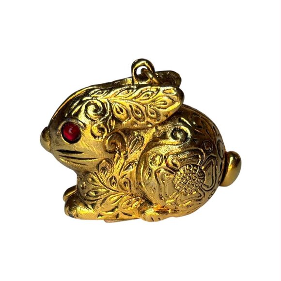 Vintage Max Factor Bunny Rabbit Solid Perfume Charm Aquarius Gold Tone Compact - Picture 3 of 11